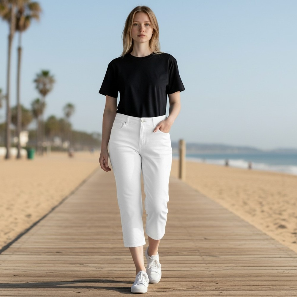 J. Jill White Linen Stretch Crop‎ Pants Large NWT Relaxed Trousers Resort